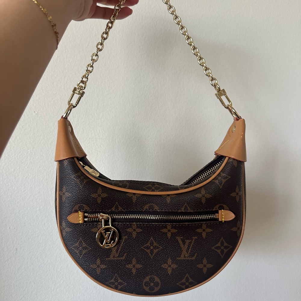 Louis Vuitton Brown Monogram Crescent Shoulder Bag with Gold Chain